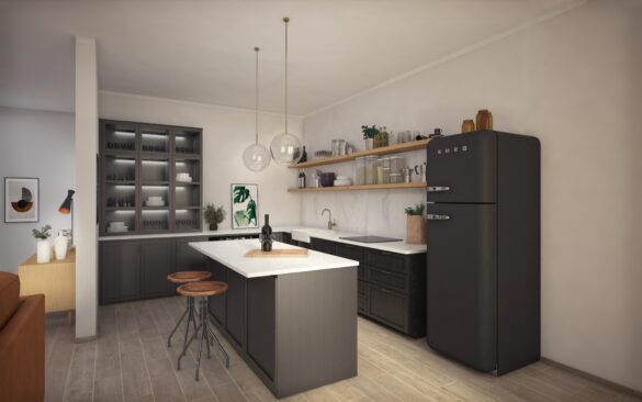 3D render visualizzazioni grafiche arredo soluzioni d'arredo rendering showroom design casa sala cucina