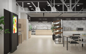 3D render visualizzazioni grafiche arredo soluzioni d'arredo rendering showroom locali ristorante restaurant arredamento milano genova torino roma